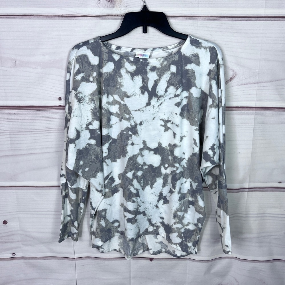 Lularoe Top Womens S Gray Printed Blouse Boat Neck Dolman Sleeve Knit Pullover